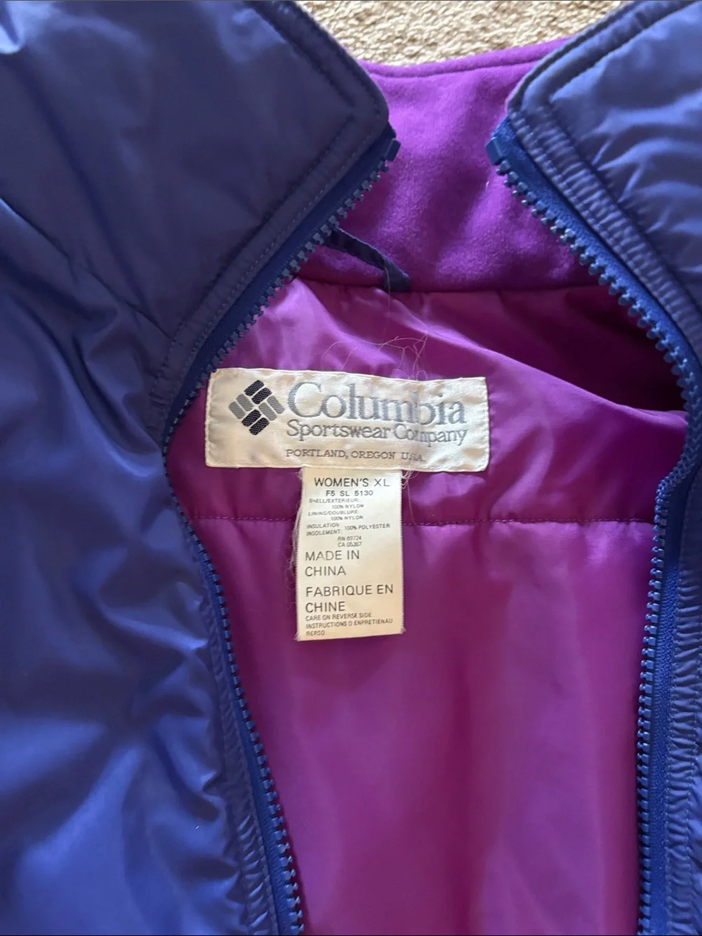 Columbia Navy and Purple Colorblock womens winter Jacket with removable liner.